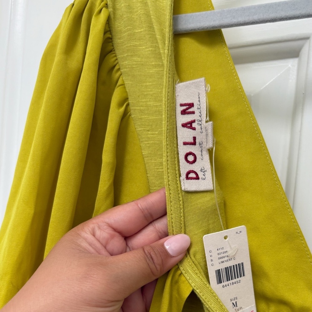 Anthropologie Yellow Green Deep V Peplum Blouse - Picture 5 of 7